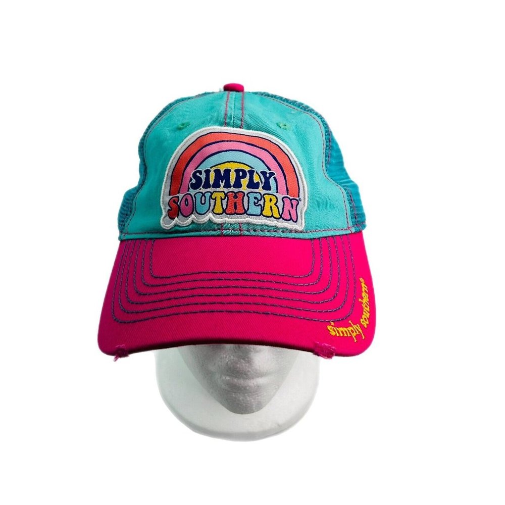 2/$30 Simply Southern Hat Womens Adjustable Pink Green Rainbow Snapback Logo